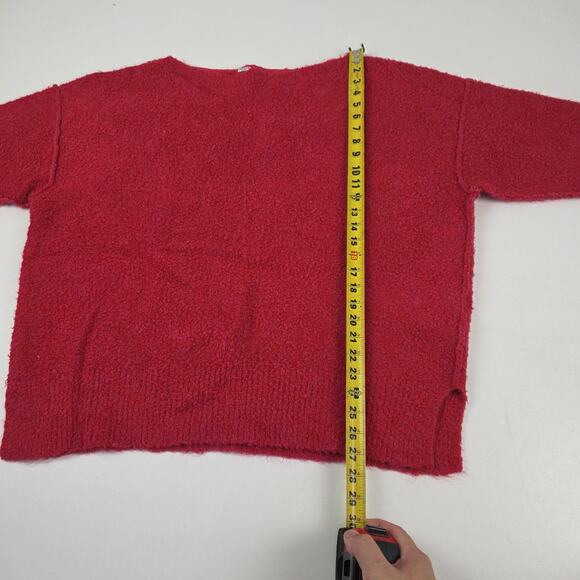 Free People Sweater Womens Small Red Boucle Knit Boat Neck Oversized Pullover - Picture 4 of 16